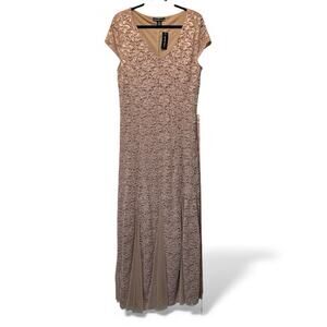 New Candalite Dress Formal Lace Panel Maxi Blush Pink Womens Plus Size 1X NWT